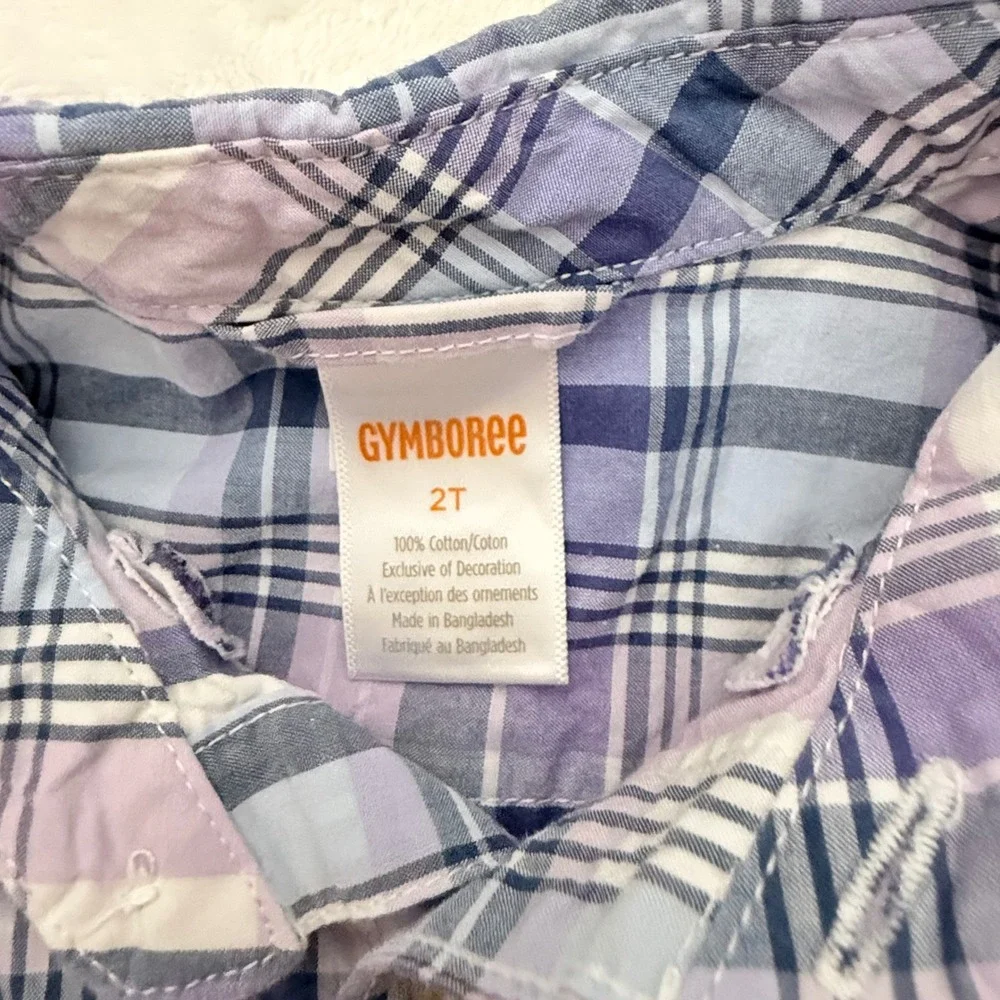 Gymboree Toddler‎ Boys 2T Purple Blue Plaid Long Sleeve Button Down Cotton Shirt